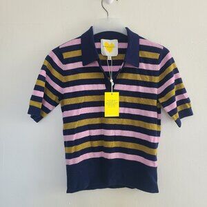 NWT Kerri Rosenthal Lonny Polo Cashmere Striped Short Sleeve Sweater Women’s S